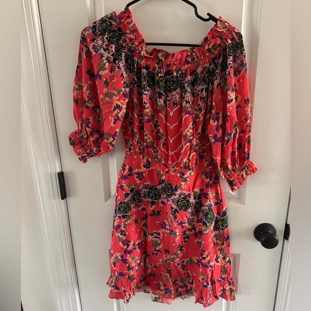 Saloni Grace Silk Mini Floral Off The Shoulder Garden Red